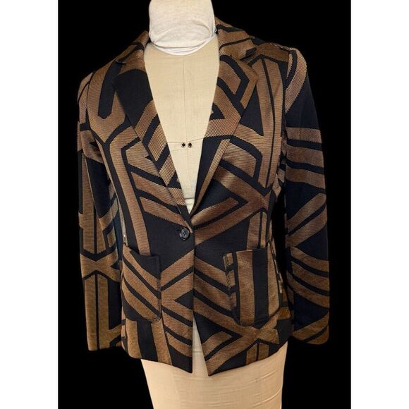 Chico’s Geometric Print Single Button Blazer Black/Gold Size S - Picture 8 of 11